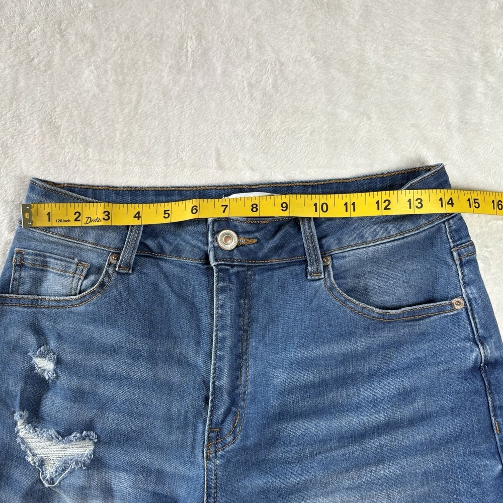 Wax Jean Shorts Womens L Blue Mid Rise Distressed Cuffed Denim Stretch Casual - Picture 4 of 7
